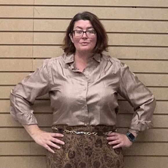 80s Vintage Plus Size Burnished Gold Tan MZZZ Stuart Lang Blouse Size 42 XL/1X - Picture 4 of 7